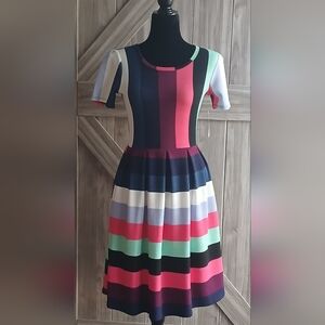 LuLaRoe Women's Multi-colored Pleated Fit and Flare Midi Dress. Size XS